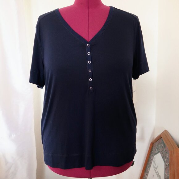 Jockey 1X Pajama Shirt Navy Blue V Neck and Short Sleeves with Snap Buttons - Picture 2 of 7